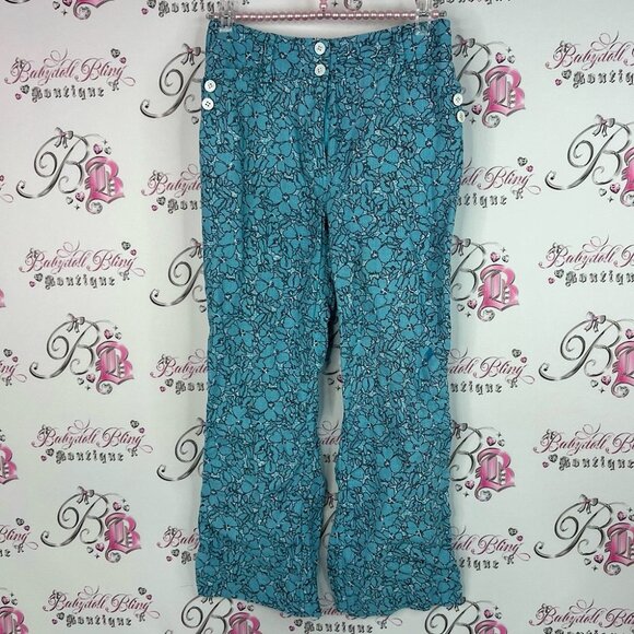 Etcetera pants flowers floral Blue Patterned bottoms pocketed white buttons - Picture 1 of 8